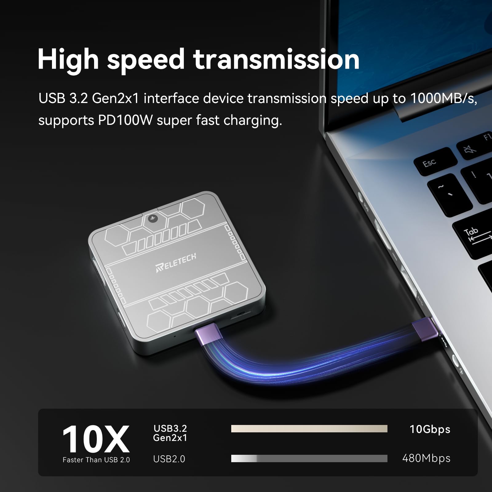 1TB Elite9 Pro MAX Magnetic SSD, 1000MB/s, USB 3.2 Gen 2, 4K ProRes, For Laptop, PC, PS5, Gray - Reletech AI Vision