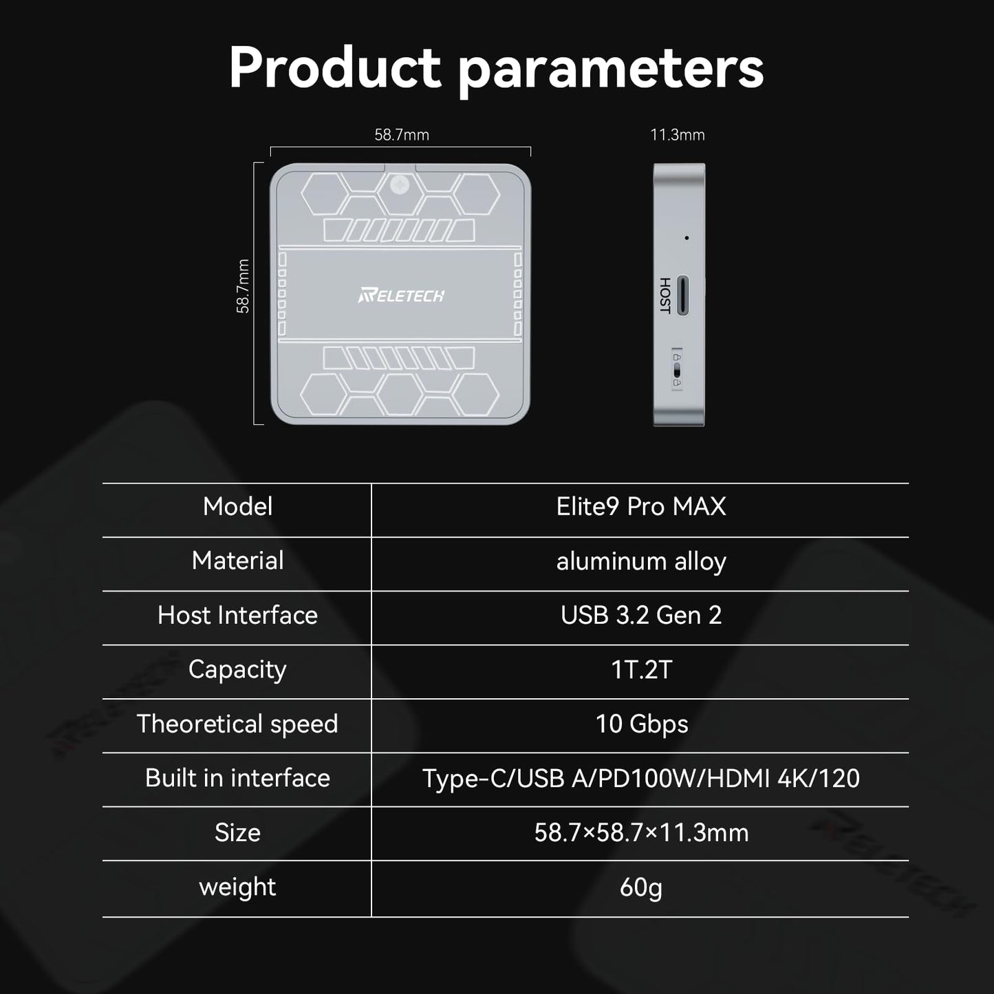 1TB Elite9 Pro MAX Magnetic SSD, 1000MB/s, USB 3.2 Gen 2, 4K ProRes, For Laptop, PC, PS5, Gray - Reletech AI Vision