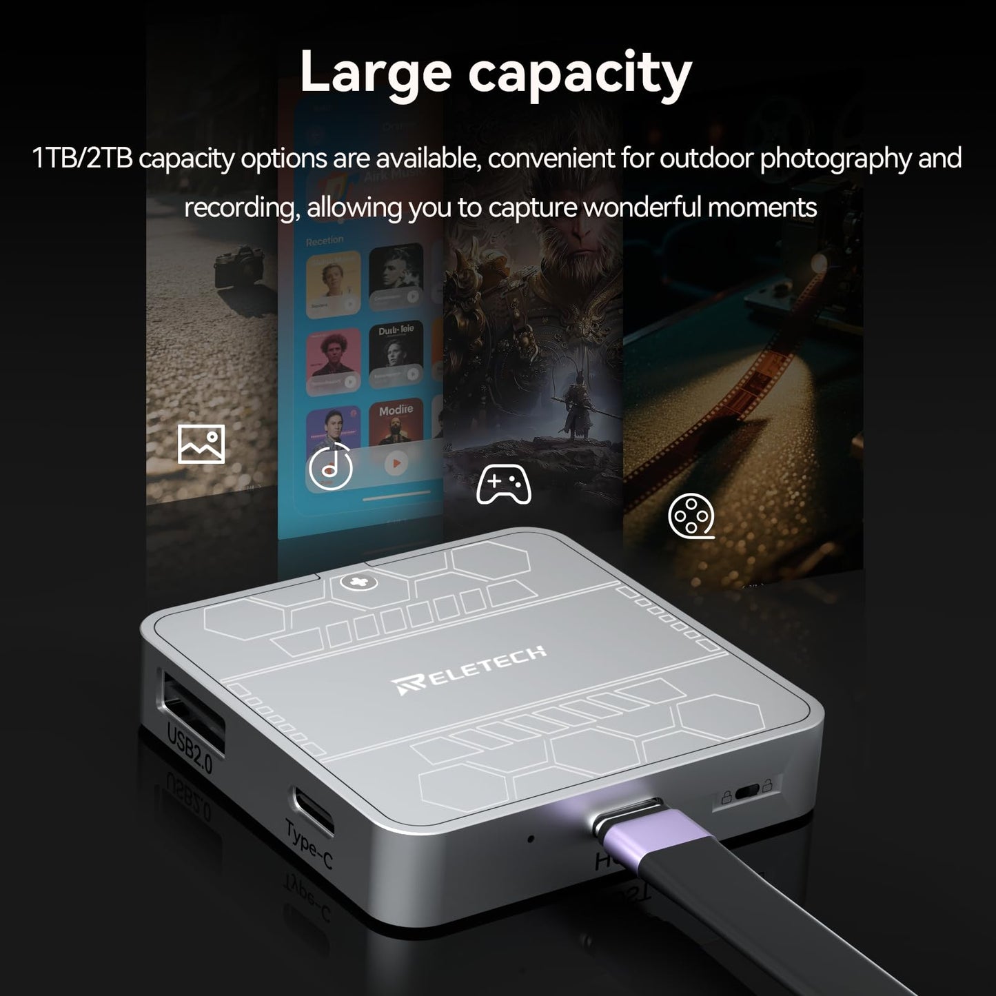 1TB Elite9 Pro MAX Magnetic SSD, 1000MB/s, USB 3.2 Gen 2, 4K ProRes, For Laptop, PC, PS5, Gray - Reletech AI Vision
