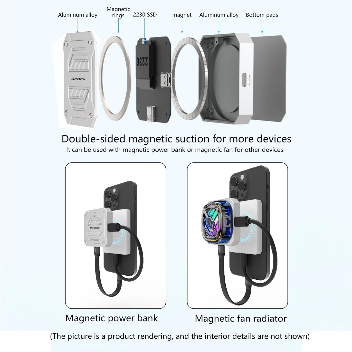 1TB Magnetic Portable SSD, 1000MB/s, USB 3.2, PD 100W, 4K ProRes, For iPhone 16/17 & Laptop, White - Reletech AI Vision