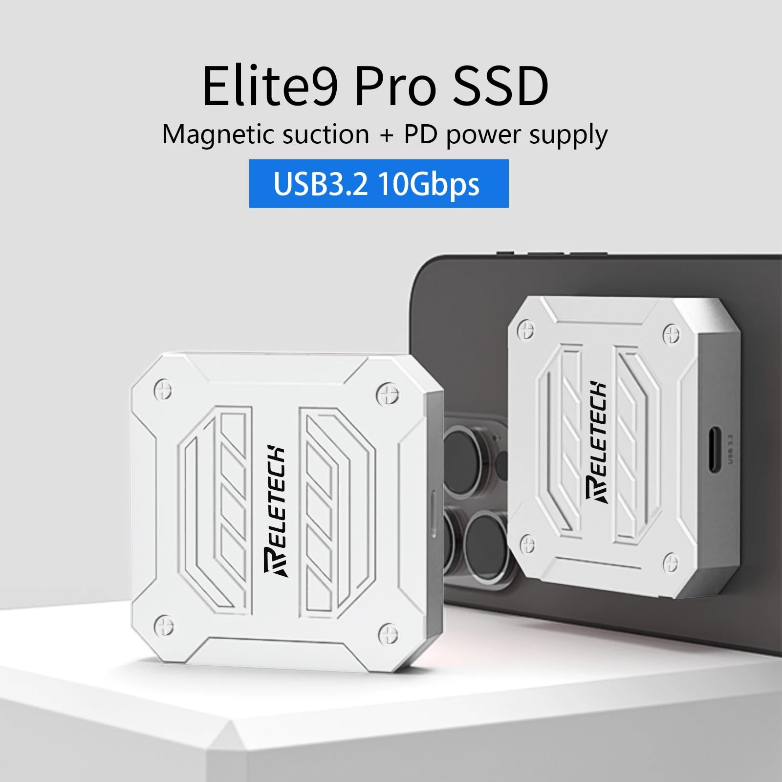 1TB Magnetic Portable SSD, 1000MB/s, USB 3.2, PD 100W, 4K ProRes, For iPhone 16/17 & Laptop, White - Reletech AI Vision