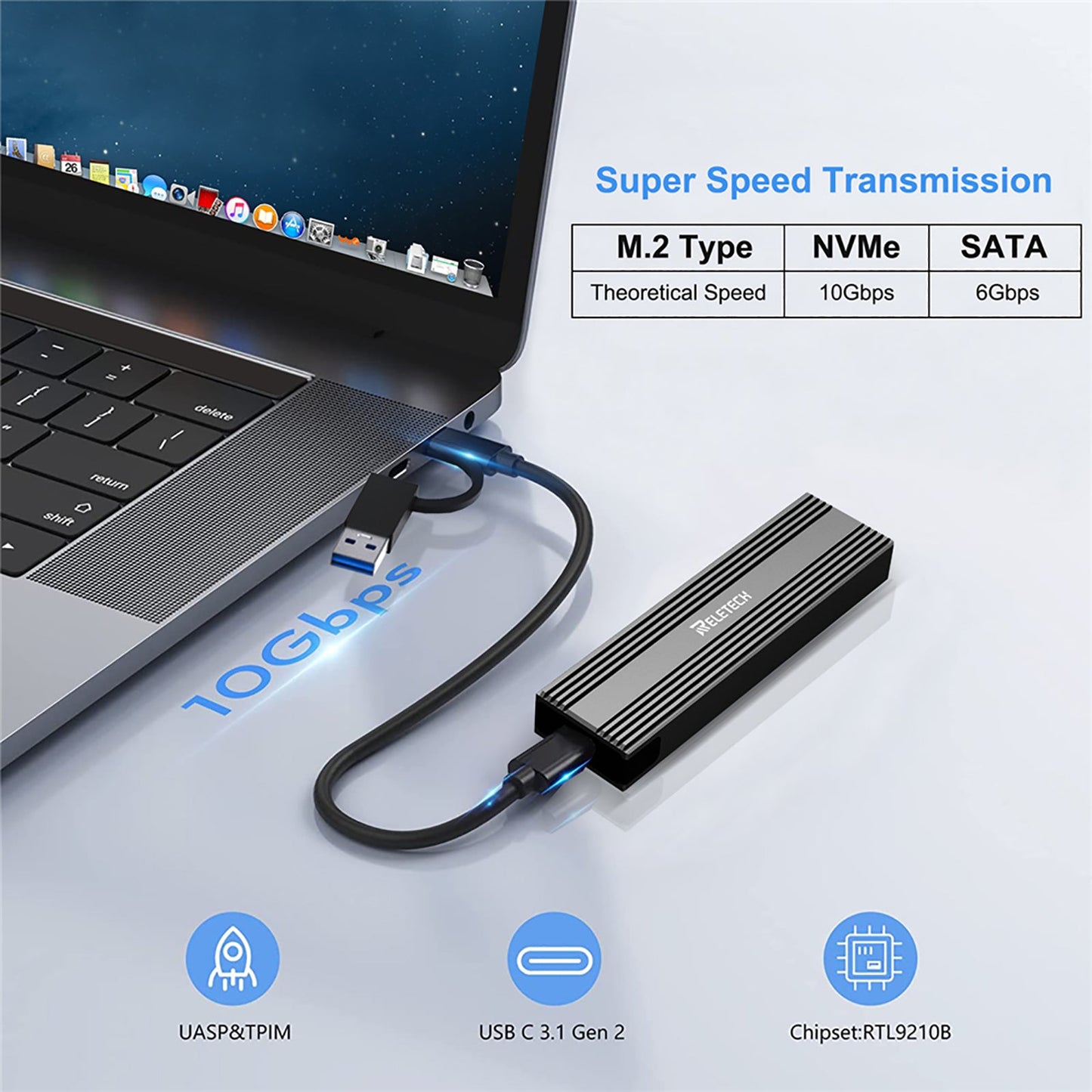 M.2 NVMe/SATA Dual Protocol SSD Enclosure WAVA I - Reletech AI Vision