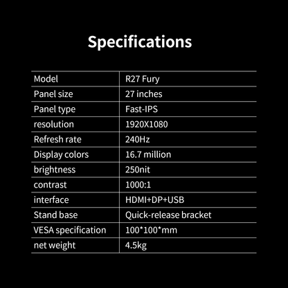Reletech 240Hz Gaming Monitor R27 Fury - Reletech AI Vision