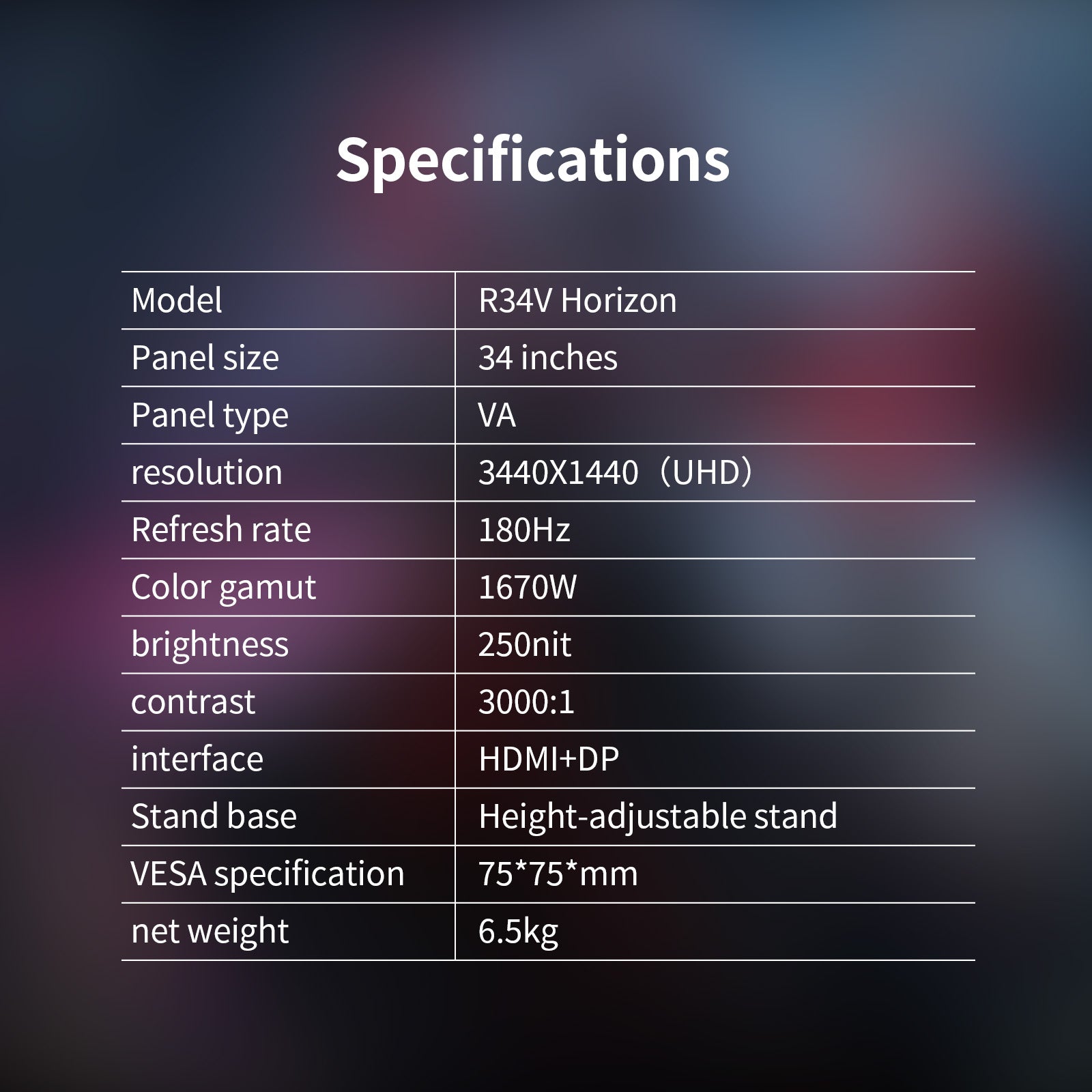 Reletech ‌Ultra-wide 2K 180Hz Gaming Monitor R34V Horizon