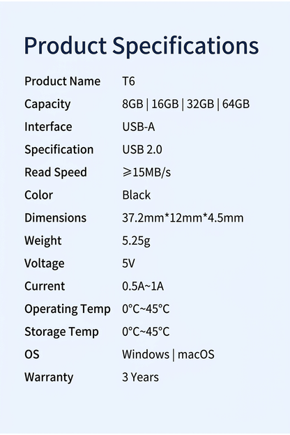 T6 High Speed Office USB2.0 Drive - Reletech AI Vision
