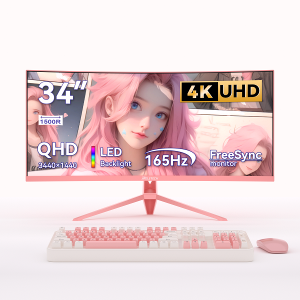 Reletech G34WQ Cotton Candy  34 inch LCD UHD (3440 x 1440) 165Hz Gaming Office Monitor